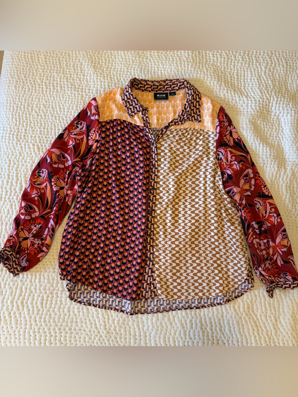 Maeve Anthropologie Mixed Print Blouse Boho Relaxed Tunic Top Size 1X